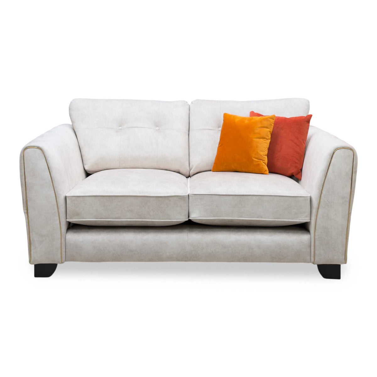 'Mariah' Dapple Ivory-Tri Brass Insert Velvet Fabric 2 Seater Classic Back Sofa