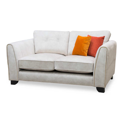 'Mariah' Dapple Ivory-Tri Brass Insert Velvet Fabric 2 Seater Classic Back Sofa