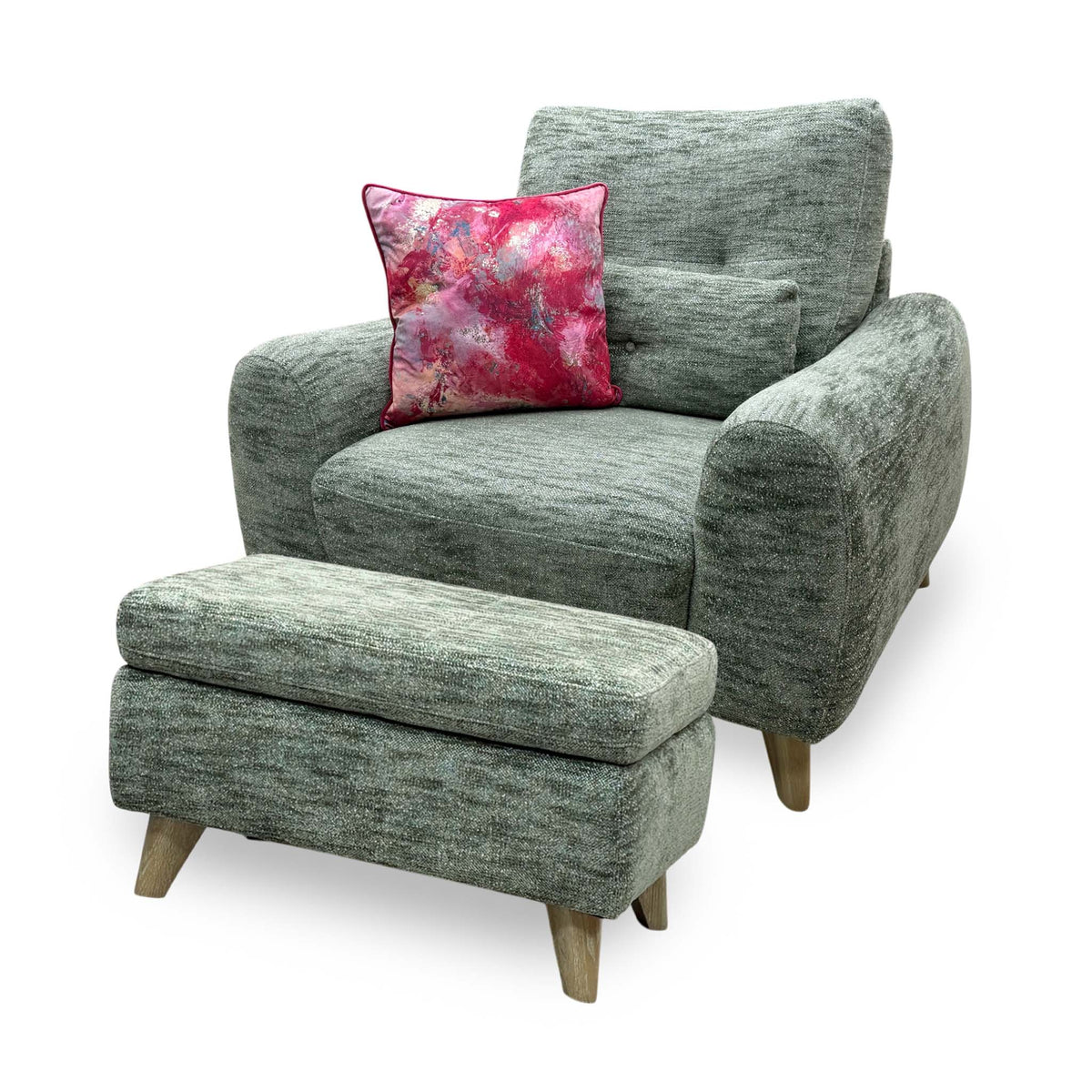 'Malmo' Fab-Mga-R11 Olive Green Fabric Chair + Storage Footstool Set