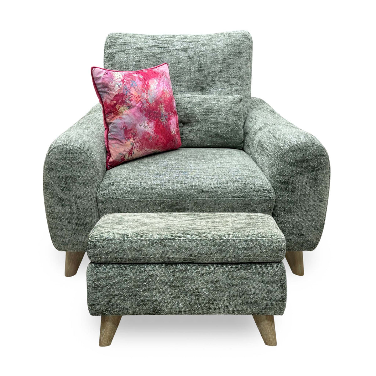 'Malmo' Fab-Mga-R11 Olive Green Fabric Chair + Storage Footstool Set