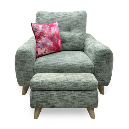 'Malmo' Fab-Mga-R11 Olive Green Fabric Chair + Storage Footstool Set