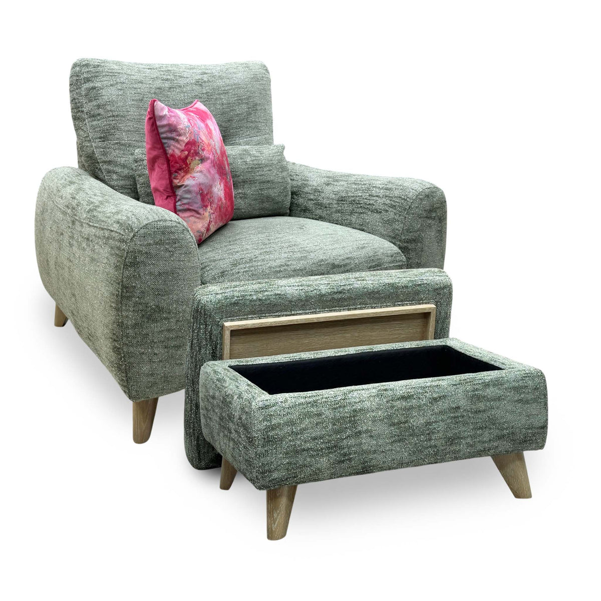 'Malmo' Fab-Mga-R11 Olive Green Fabric Chair + Storage Footstool Set
