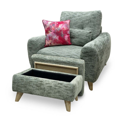 'Malmo' Fab-Mga-R11 Olive Green Fabric Chair + Storage Footstool Set