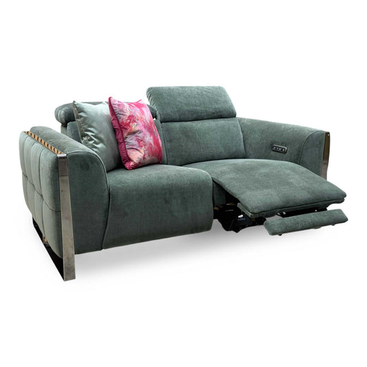 'Gisella' Pine Green Fabric 2 Seater Power Recliner Sofa with Power Headrests