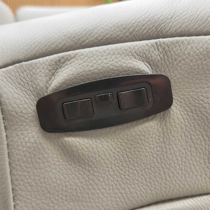 'Genius' Oslo Light Grey Leather Power Recliner Small Corner Sofa with Power Headrests, Bluetooth Speakers, Media Console and Large Storage Footstool