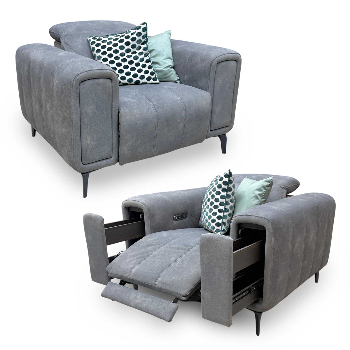 'Elphaba' Dexter Mocha Grey Velvet Fabric Power Recliner Chair with Storage Arms