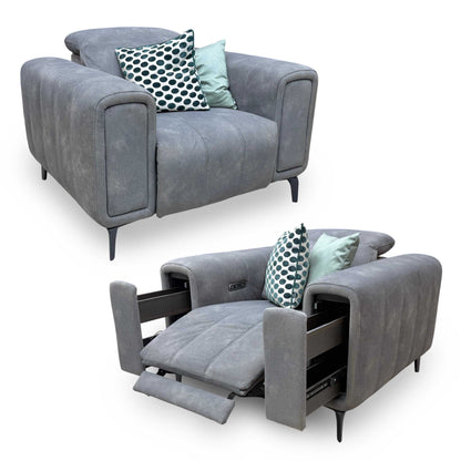 'Elphaba' Dexter Mocha Grey Velvet Fabric Power Recliner Chair with Storage Arms