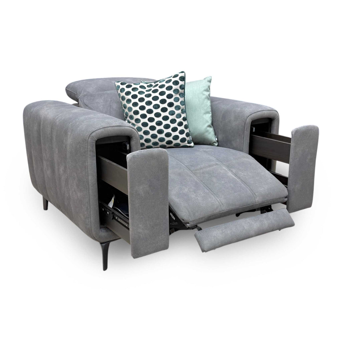 'Elphaba' Dexter Mocha Grey Velvet Fabric Power Recliner Chair with Storage Arms