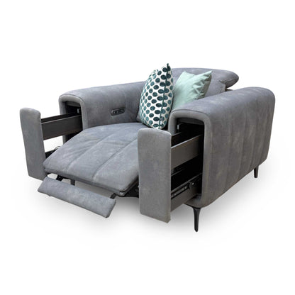 'Elphaba' Dexter Mocha Grey Velvet Fabric Power Recliner Chair with Storage Arms