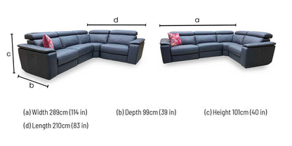 Nicoletti 'Davide' 81 Torello Blu Leather Small Power Recliner Corner Sofa
