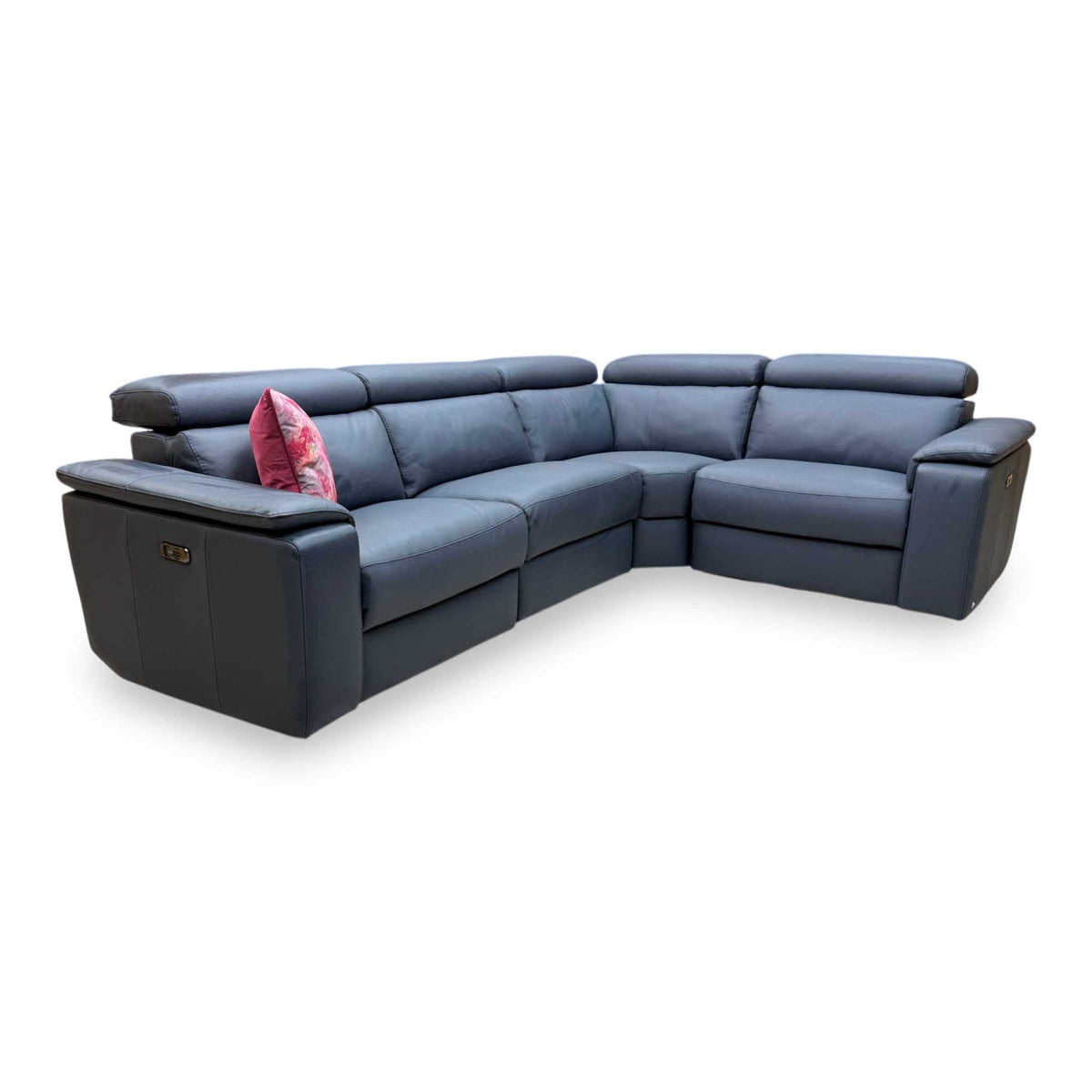 Nicoletti 'Davide' 81 Torello Blu Leather Small Power Recliner Corner Sofa