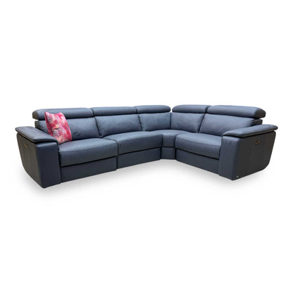 Nicoletti 'Davide' 81 Torello Blu Leather Small Power Recliner Corner Sofa