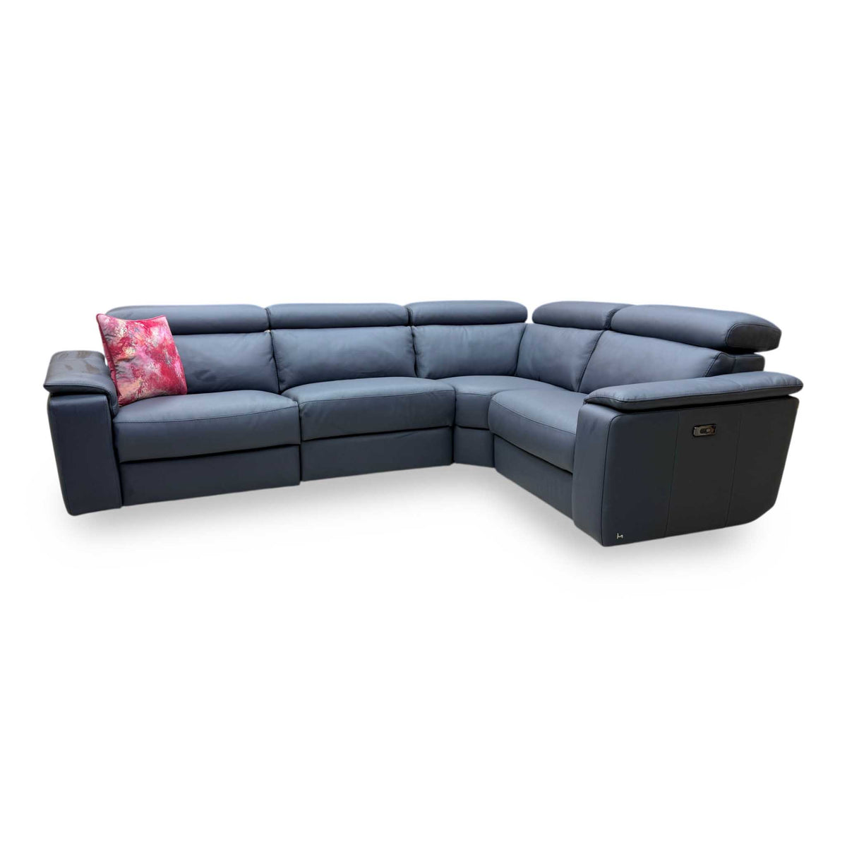 Nicoletti 'Davide' 81 Torello Blu Leather Small Power Recliner Corner Sofa