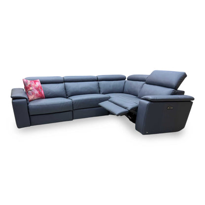 Nicoletti 'Davide' 81 Torello Blu Leather Small Power Recliner Corner Sofa