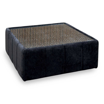 'Belissimo' Mirage Black - Bell Black_Gold Patterned Fabric Square Glass Top Table
