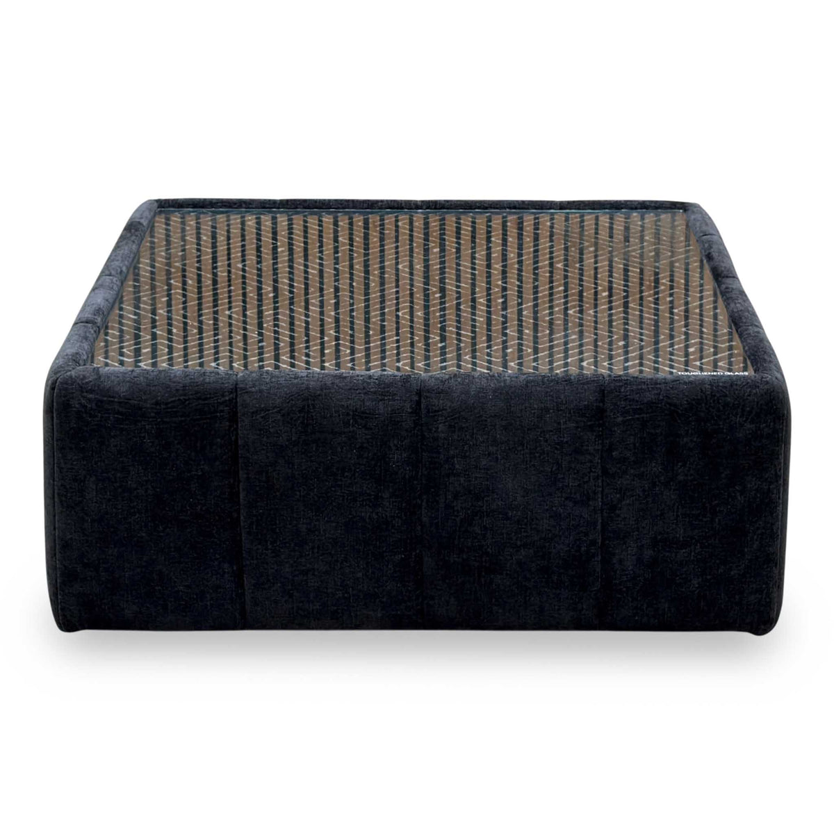 'Belissimo' Mirage Black - Bell Black_Gold Patterned Fabric Square Glass Top Table