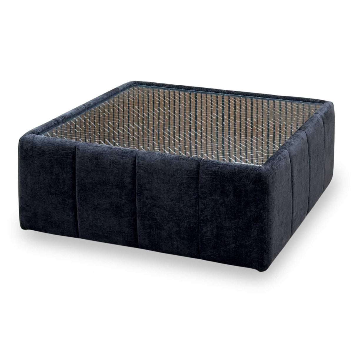 'Belissimo' Mirage Black - Bell Black_Gold Patterned Fabric Square Glass Top Table