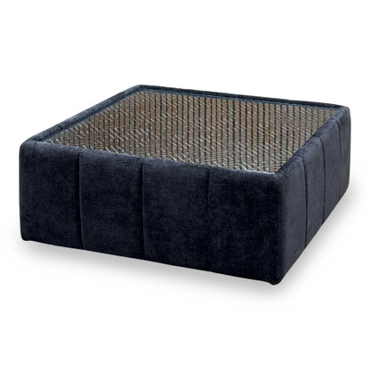 'Belissimo' Mirage Black - Bell Black_Gold Patterned Fabric Square Glass Top Table