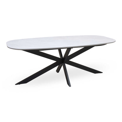 'Sadia' Grey Concrete Effect Veneer Large Oval Dining Table
