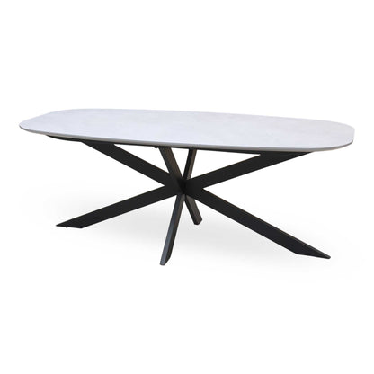 'Sadia' Grey Concrete Effect Veneer Large Oval Dining Table