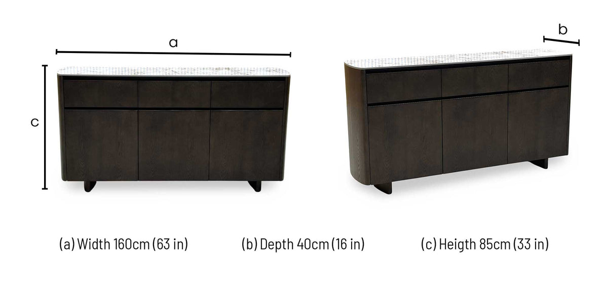 'Connor' White Ceramic Top 3 Door 3 Draw Sideboard