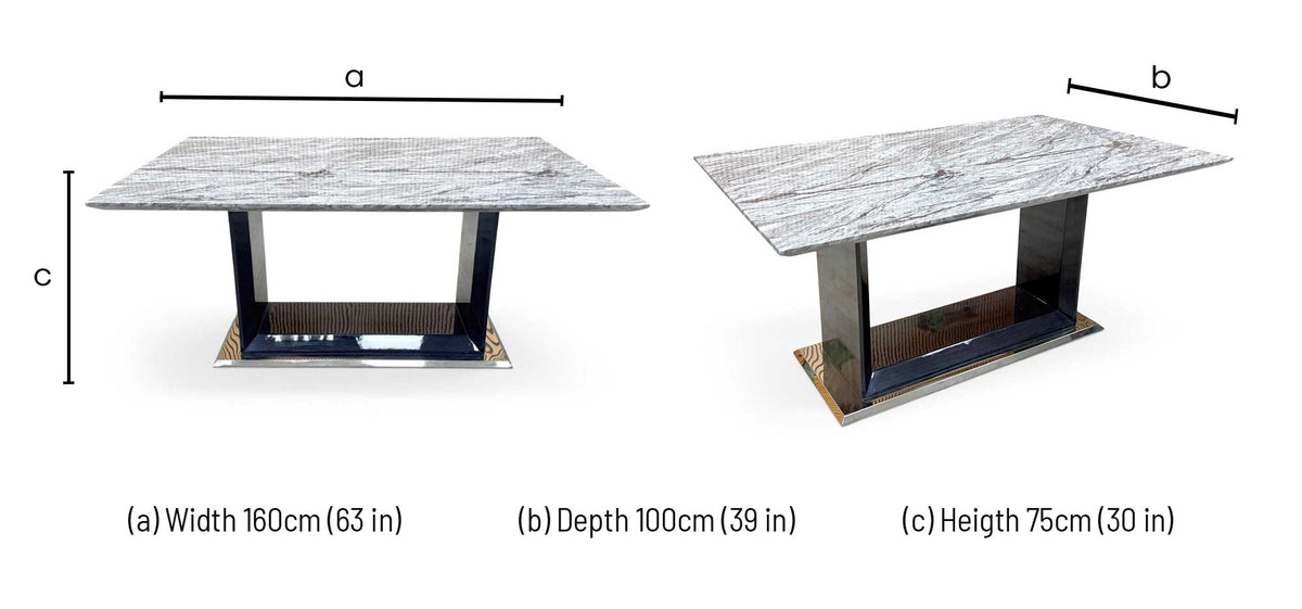 'Cheryl' Grey Marble Top Dining Table with U Shaped Legs