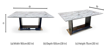'Cheryl' Grey Marble Top Dining Table with U Shaped Legs