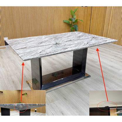 'Cheryl' Grey Marble Top Dining Table with U Shaped Legs