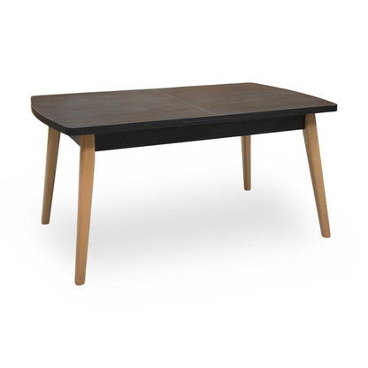 'Magda’ Black Solid Oak Large Extending Dining Table with Light Oak Legs