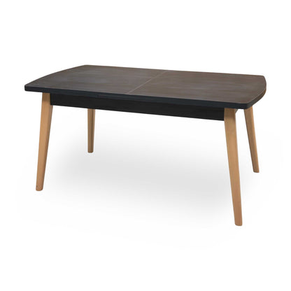 'Magda’ Black Solid Oak Large Extending Dining Table with Light Oak Legs