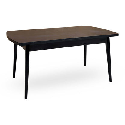 Magda black solid oak large extending dining table unextended, angled view showing the rounded corners