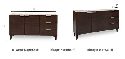 'Axton' Ceramic Top Latte Brown Wooden 2 Door 3 Draw Sideboard
