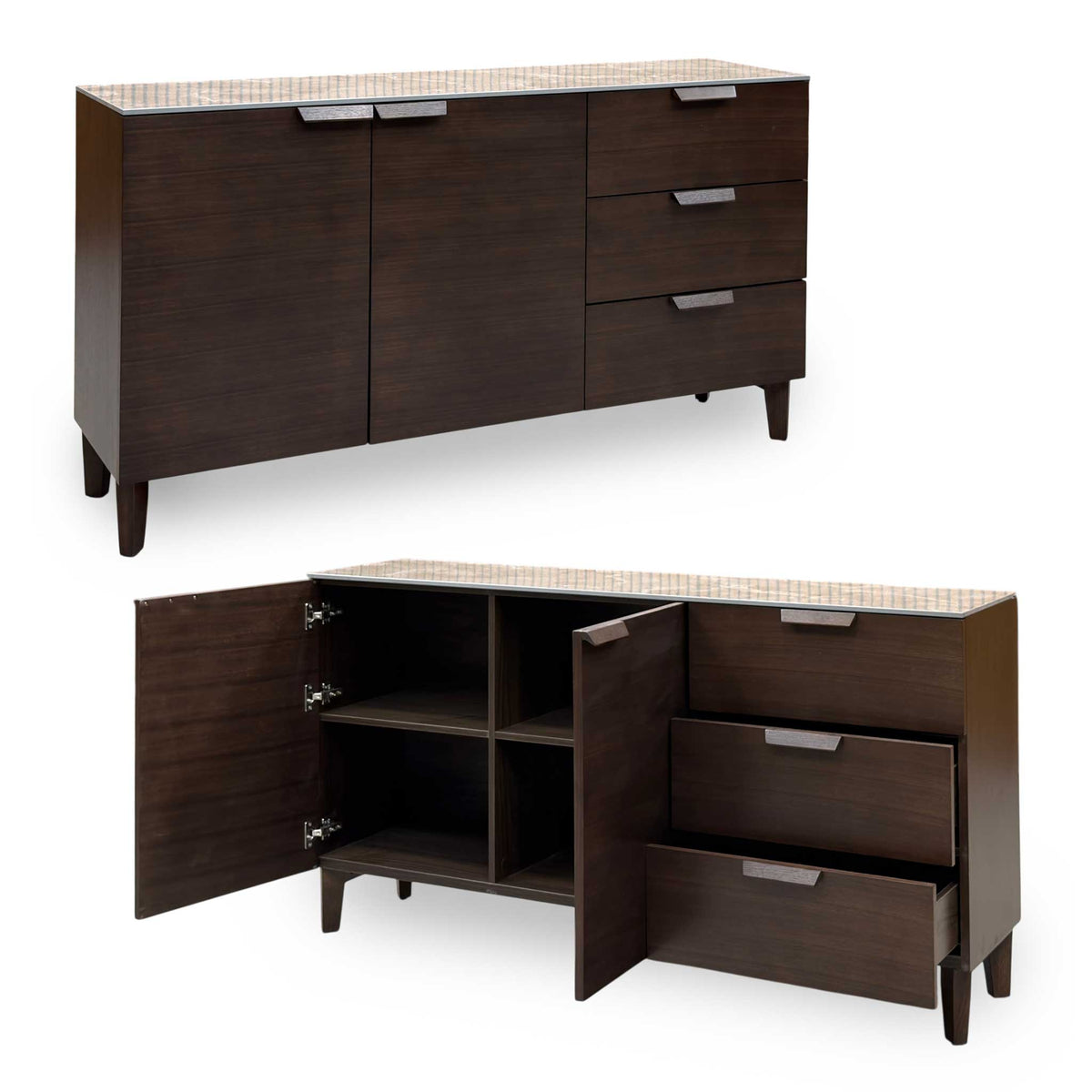'Axton' Ceramic Top Latte Brown Wooden 2 Door 3 Draw Sideboard