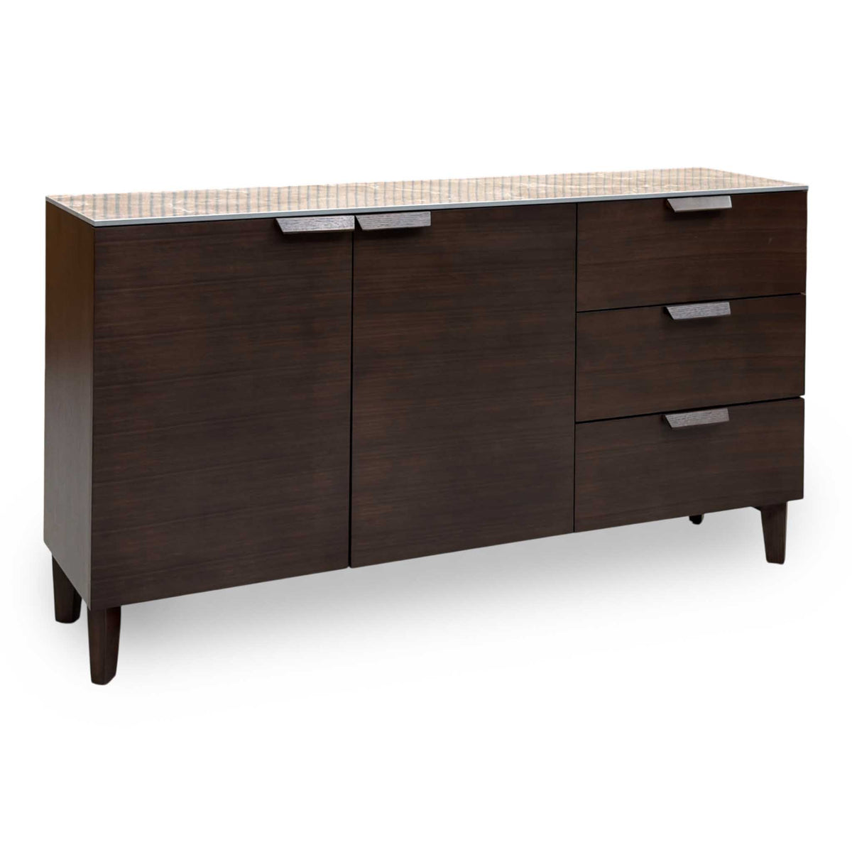 'Axton' Ceramic Top Latte Brown Wooden 2 Door 3 Draw Sideboard