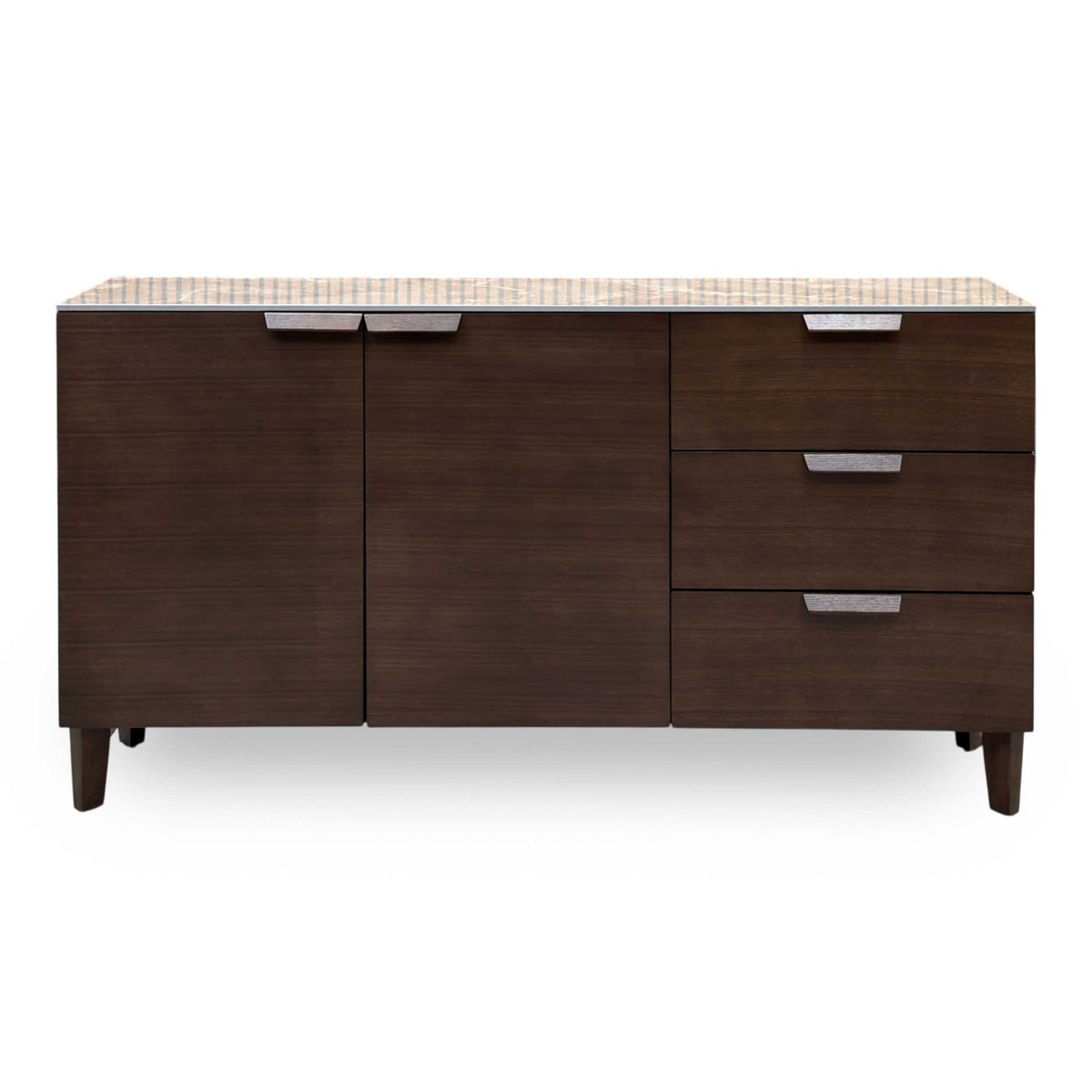 'Axton' Ceramic Top Latte Brown Wooden 2 Door 3 Draw Sideboard