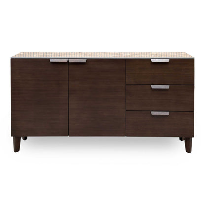 'Axton' Ceramic Top Latte Brown Wooden 2 Door 3 Draw Sideboard