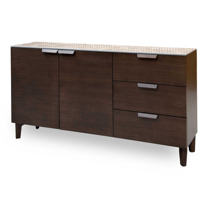 'Axton' Ceramic Top Latte Brown Wooden 2 Door 3 Draw Sideboard