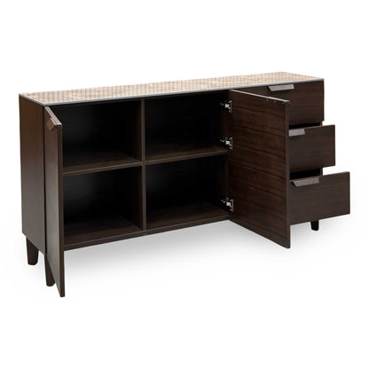 'Axton' Ceramic Top Latte Brown Wooden 2 Door 3 Draw Sideboard