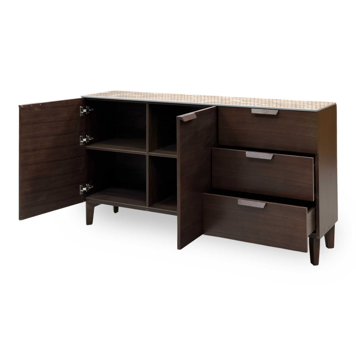 'Axton' Ceramic Top Latte Brown Wooden 2 Door 3 Draw Sideboard