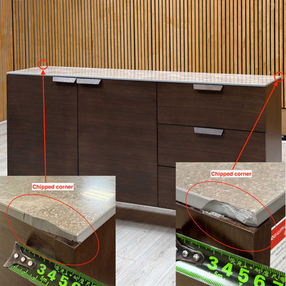 'Axton' Ceramic Top Latte Brown Wooden 2 Door 3 Draw Sideboard