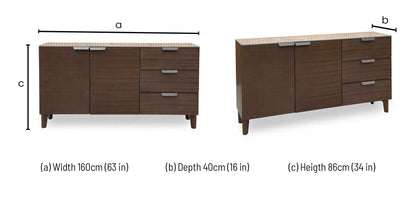 'Axton' Ceramic Top Latte Brown Wooden 2 Door 3 Draw Sideboard