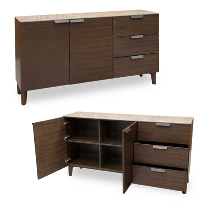 'Axton' Ceramic Top Latte Brown Wooden 2 Door 3 Draw Sideboard