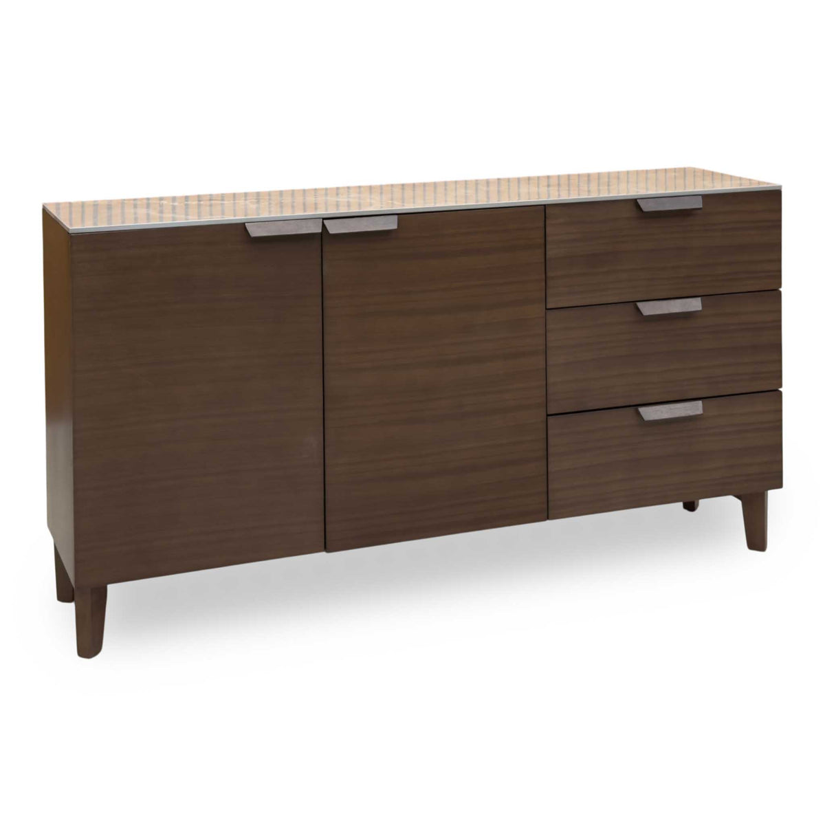 'Axton' Ceramic Top Latte Brown Wooden 2 Door 3 Draw Sideboard