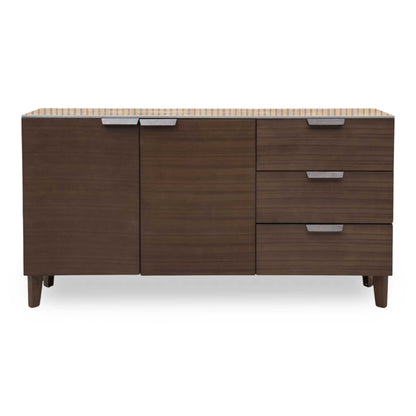 'Axton' Ceramic Top Latte Brown Wooden 2 Door 3 Draw Sideboard