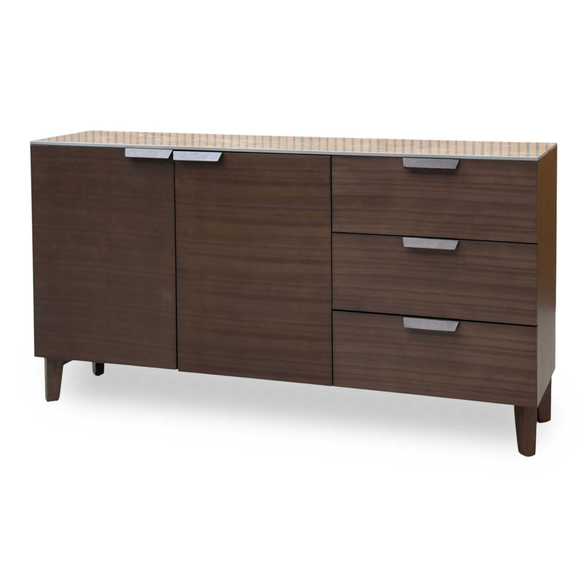 'Axton' Ceramic Top Latte Brown Wooden 2 Door 3 Draw Sideboard