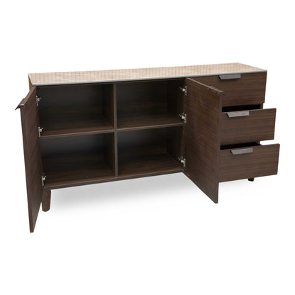 'Axton' Ceramic Top Latte Brown Wooden 2 Door 3 Draw Sideboard
