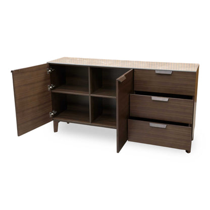 'Axton' Ceramic Top Latte Brown Wooden 2 Door 3 Draw Sideboard