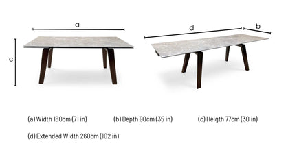 'Axton' Grey Marble Effect Sintered Stone Top Draw Leaf Extending Dining Table