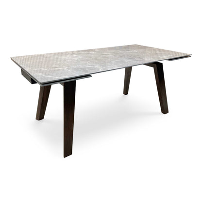 'Axton' Grey Marble Effect Sintered Stone Top Draw Leaf Extending Dining Table