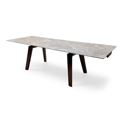 'Axton' Grey Marble Effect Sintered Stone Top Draw Leaf Extending Dining Table